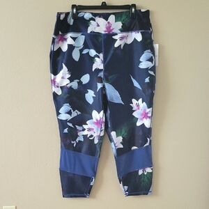 Nine West Womens Plus Size Blue Floral Active Leggings - Size 3X